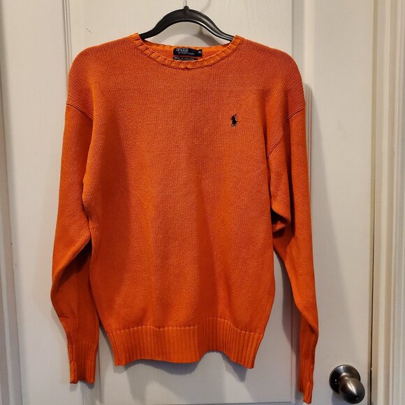 Vintage Polo Ralph Lauren Orange 100% Cotton Knit Sweater | Classic Pony L - Picture 2 of 6